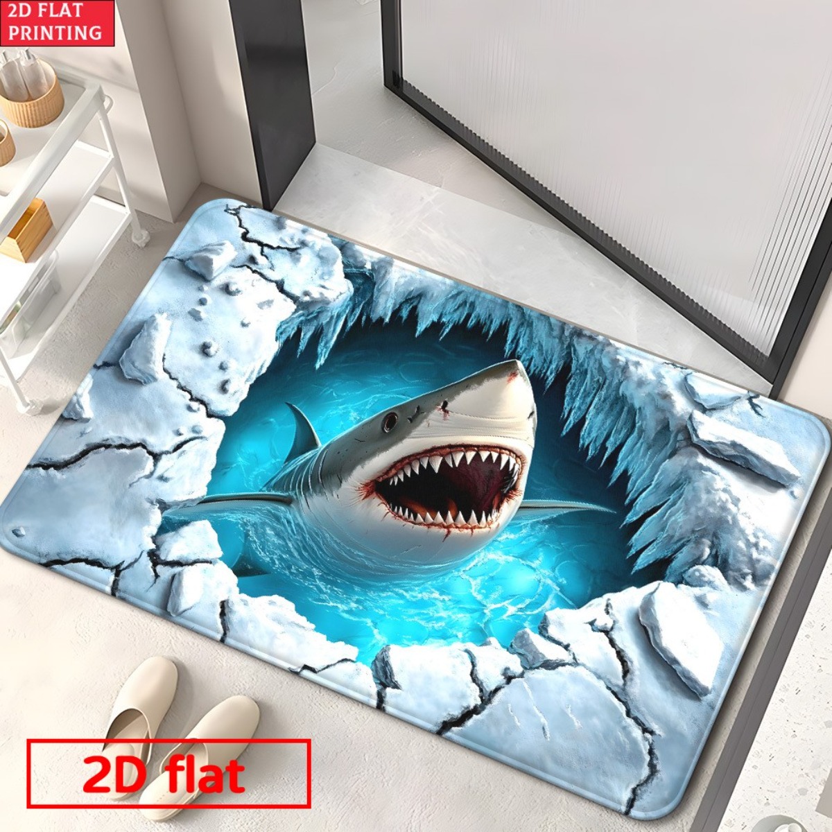 Home Bathroom Break - 3D Mata Flanelowa Rekin Łamiący Lód,