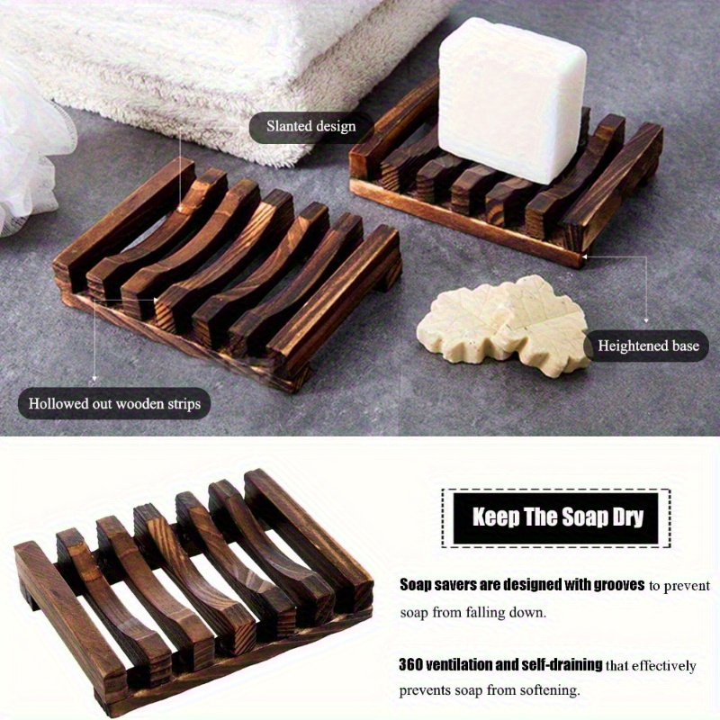 Home Bathroom Vent - 1 szt. Naturalna drewniana mydelniczka, samoodpływowa